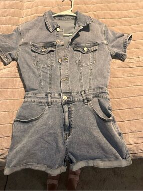 Girls' Light Blue Denim Romper Shorts